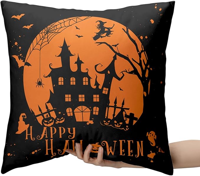Halloween Decor Indoor Fall Pillow Covers 20x20 Pack of 2 Witch Castle Decor Black and Yellow Pillow Case Happy Halloween Pillow Covers Hallowee Room Decor for Sofa Bedroom
