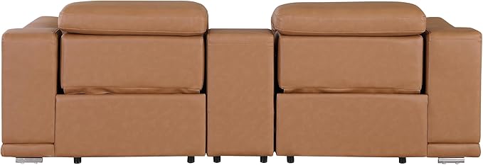 BlackJack Furniture Venice Top Grain Italian Leather Power Recline Loveseat Sofa - 93" Theater Seating Modern Couch for Living Room Apartment Lounge Home with Adjustable Headrests & USB Port, Cognac