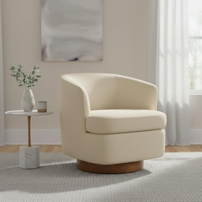 Swivel Accent Chair Modern Round Barrel Armchair with Upholstered Faux Leather for Living Room Bedroom Waitingroom,1 Box, Oatmeal