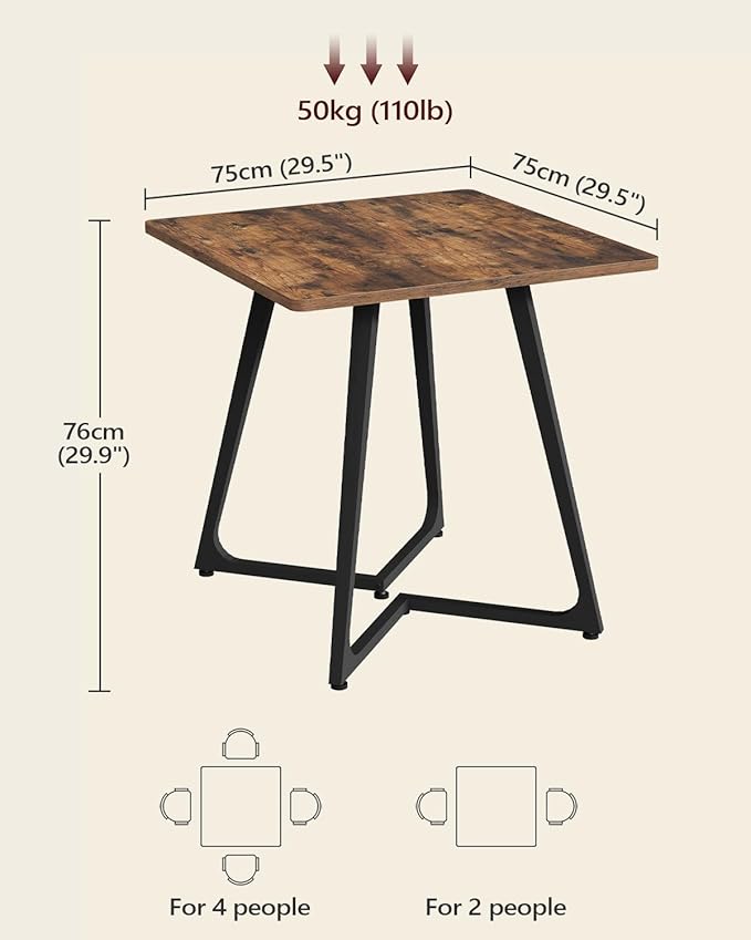 Dining Table, Small Square Dining Table for 2 People, 29.5" Farmhouse Kitchen Table for Small Space, Dining Room, Living Room, with Wood Legs, Rustic Brown and Black
