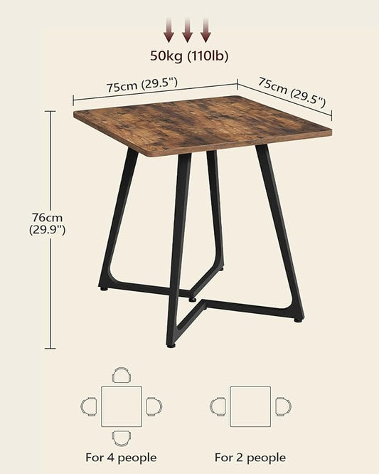 Dining Table, Small Square Dining Table for 2 People, 29.5" Farmhouse Kitchen Table for Small Space, Dining Room, Living Room, with Wood Legs, Rustic Brown and Black