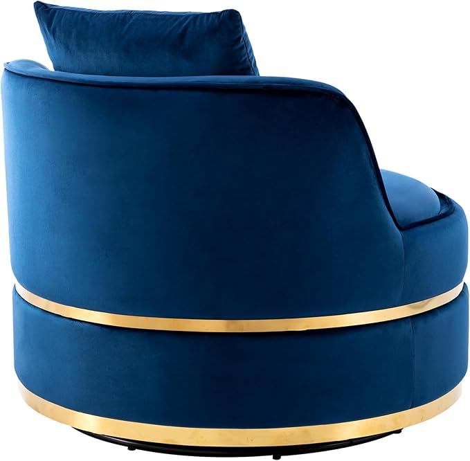 Merax 360° Swivel Accent Chair 32.6" Velvet Modern Upholstered Barrel Chair Comfy Soft Round Reading Sofa Chair with Seat Cushion for Living Room, Bedroom, Office, Apartment (Blue)