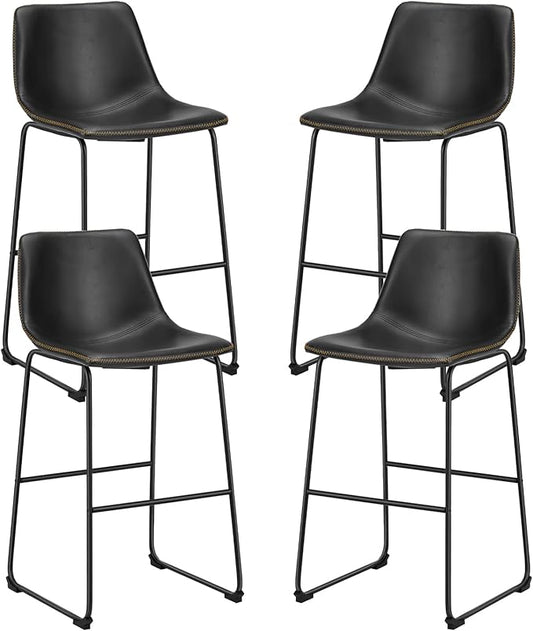 Sweetcrispy Counter Height Bar Stools Set of 4, 30 inch Leather Barstools Modern Bar Stools with Back, Counter Stool Armless Bar Chairs with Metal Legs, Footrest, Classic Black