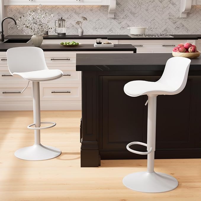 Kidol & Shellder Bar Stools Set of 6 Adjustable Counter Height Stools Modern PU Leather Swivel with Back Barstools Upholstered Kitchen Island Chairs（White）