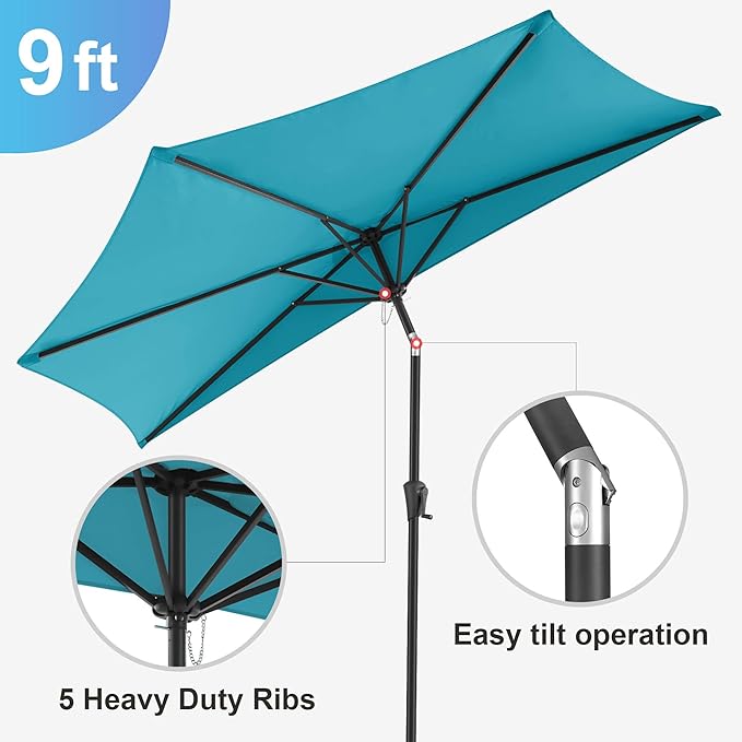 9ft Half Umbrellas Outdoor - Half Patio Umbrella with Tilt, UV Protection Waterprool, Half Round Umbrella for Wall Balcony, Pool, Porch, Garden, Deck, Backyard (Aqua Blue)