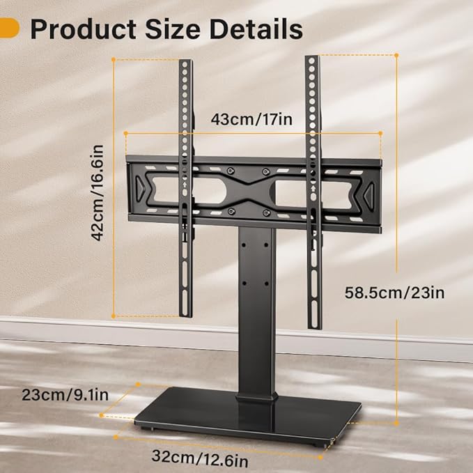 Universal TV Stand for 27-65 inch LED LCD TV Swivel Table Top Television Stand with 30 Degree Height Adjustable TV Stand with Mount TV Base with Tempered Glass Base Max VESA 400x400mm