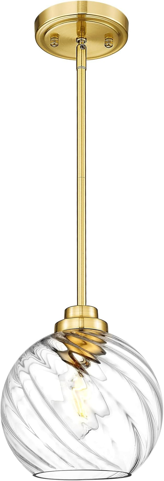 8 Inch Modern Farmhouse Pendant for Kitchen Island, Adjustable Height Hanging Fixture with Ribbed Glass, Gold Finish, Dining Room Entryway - PL101SBG-L