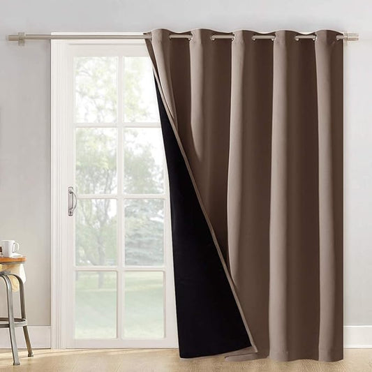 NICETOWN Thermal Insulated 100% Blackout Curtain, Noise Reducing Performance Grommet Slider Curtain Panel with Black Lining, Full Light Blocking Patio Door Panel (1 PC, 70 x 95, Cappuccino)