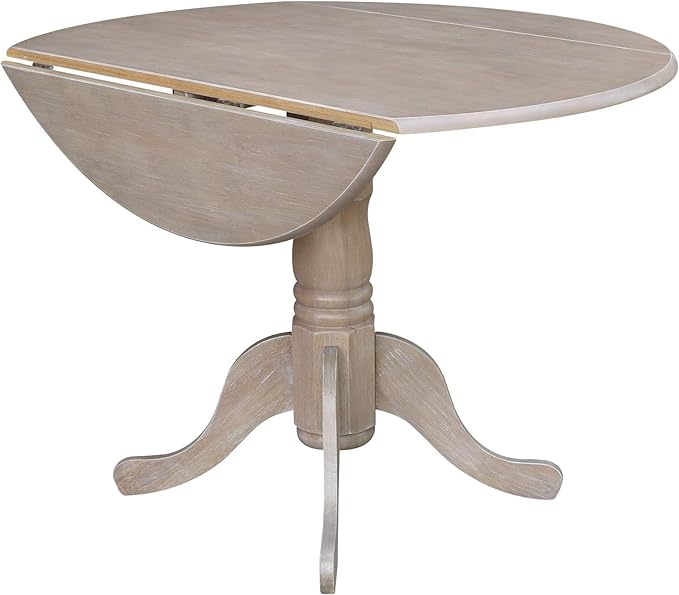 IC INTERNATIONAL CONCEPTS 42" Dual Drop Leaf Wood Table with 2 Emily Side Chairs in Washed Gray Taupe