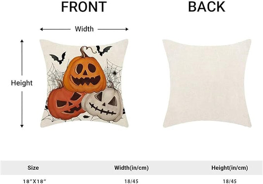 BETGINY Halloween Pillow Covers 18 x 18 Inch Pack of 2, White Pumpkin Bat Spider Web Decorative Throw Pillow Covers Vintage Linen Farmhouse Outdoor Halloween Pillowcase for Bedroom Home Sofa Decor