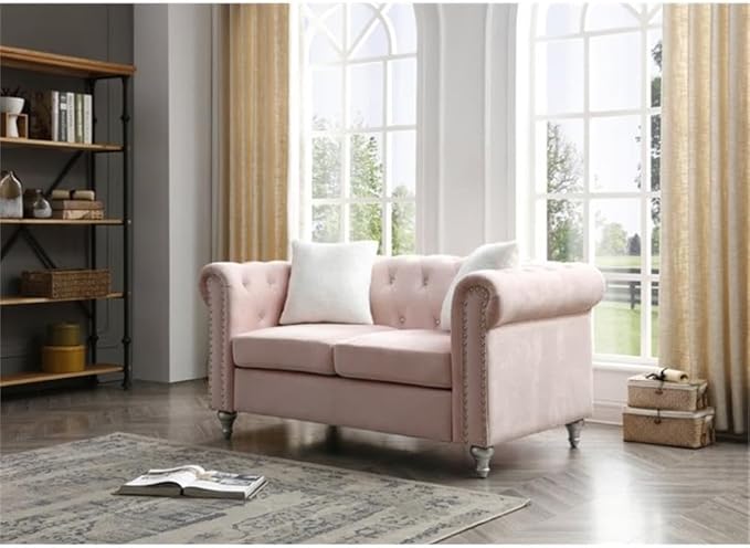 Glory Furniture Raisa Velvet Loveseat in Pink