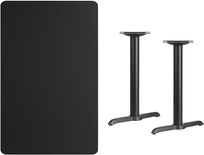 Flash Furniture 30'' x 48'' Rectangular Black Laminate Table Top with 5'' x 22'' Table Height Bases
