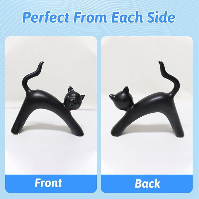 Zerzsy Ceramic Cat Statue Figurine Sculpture Home Decor, 2-Pack Black and White Kitten Sculptures Small Knick Office Desk Accessories Decoration Gifts for Cat Lover