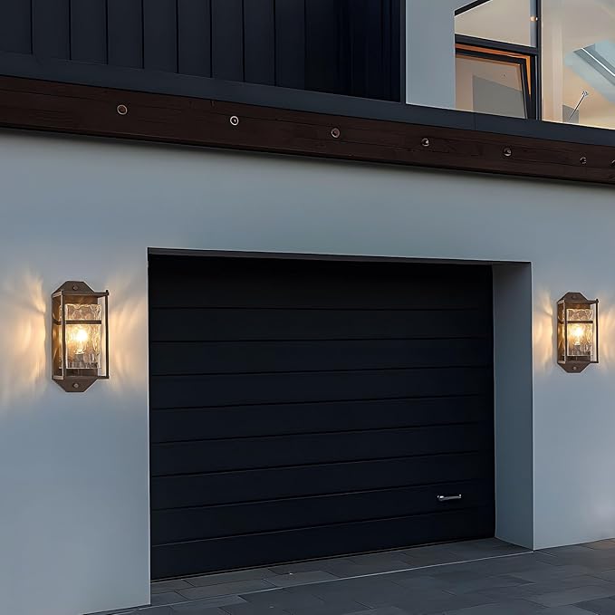Brown Outdoor Wall Sconce,Waterproof Exterior Light Fixture with Glass Shades & E26 Sockets, Porch Wall Mount Lighting Brightens to Garage,Patio,Front Door