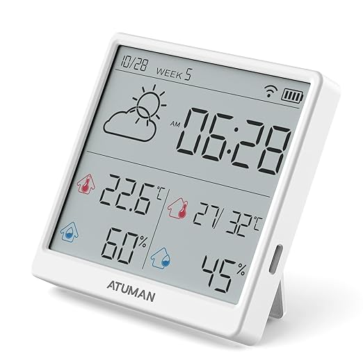 ATuMan TH3 Smart Thermometer Hygrometer - WiFi Enabled Indoor/Outdoor Temperature Humidity Monitor, 4.3'' Large LCD, Auto-Time Calibration, Type-C, High Precision Sensor for Home, Office, Greenhouse
