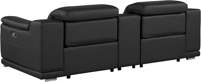 BlackJack Furniture Venice Top Grain Italian Leather Power Recline Loveseat Sofa - 93" Theater Seating Modern Couch for Living Room Apartment Lounge Home with Adjustable Headrests & USB Port, Black