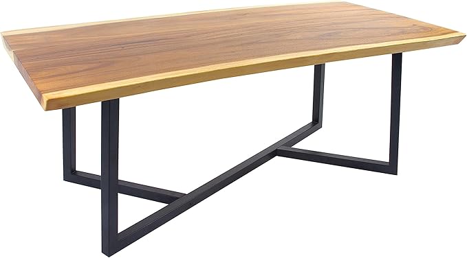 Deco 79 Wood Rectangle Dining Table with Black Metal Base, 79" x 40" x 30", Brown