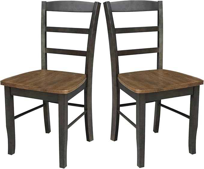 IC INTERNATIONAL CONCEPTS Set of 2 Solid Wood Madrid Ladderback Chairs in Hickory/Washed Coal