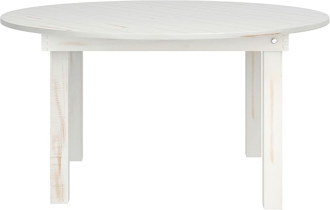 Flash Furniture Hercules Commercial Round Farmhouse Folding Table, Antique Rustic Solid Pine Dining Room Table, Foldable Locking Legs, 60" Diameter, White
