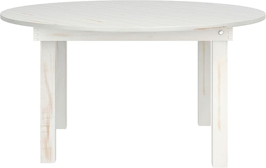 Flash Furniture Hercules Commercial Round Farmhouse Folding Table, Antique Rustic Solid Pine Dining Room Table, Foldable Locking Legs, 60" Diameter, White
