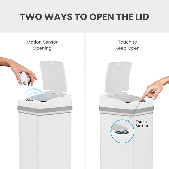 iTouchless 13 Gallon Motion Sensor Garbage Container with Odor Filter, 50L Touchless Stainless Steel Kitchen Bin, Smart Automatic Lid, Fingerprint-Proof, Pet-Safe Lock & Soft-Close, Brilliant White