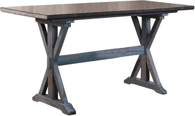 Kings Brand Arland Grey / Blue Wood Counter Height Rectangle Kitchen Dinette Dining Table