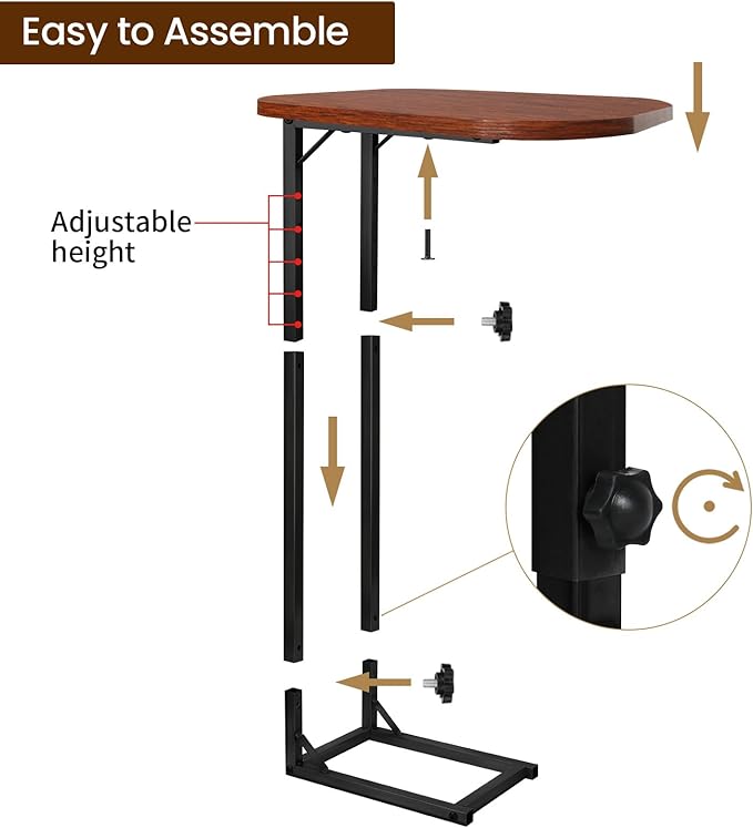 Premium Adjustable C-Shaped End Table for Couch, Mini Side Tables for Sofa, Small Coffee Table with Metal Frame, Beautiful and Practical Sidekick for Your Living Room, Bedroom, Bedside, Rustic Brown | Premium, Adjustable, for Couch, for Sofa, with Meta...