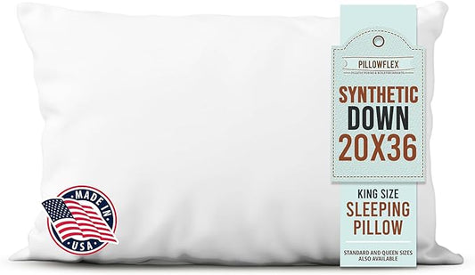 Pillowflex Synthetic Down Sleeping Pillows - King Size - Medium Firmness for Back, Side & Stomach Sleepers - Ideal for King, & California King Size Beds - Comfortable Pillow for Sleeping