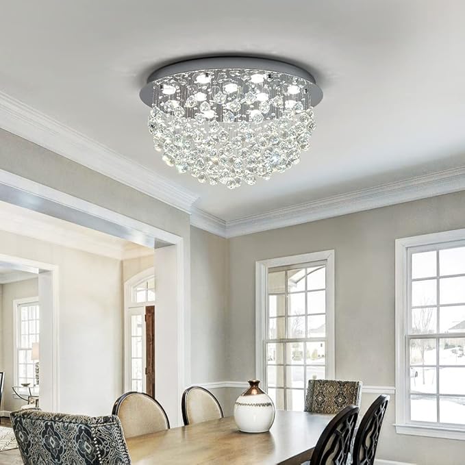 Saint Mossi 12-Lights Modern Chandelier K9 Crystal Light Fixture,Modern Flush Mount Ceiling Light Fixtures Raindrop Chandelier for Bedroom,Dining Room,Living Room,H16 x D28