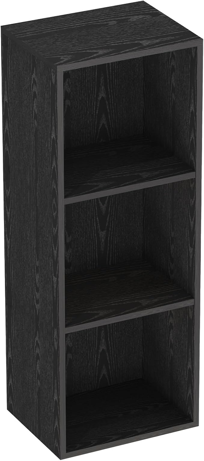 3 Tier Bookshelf, Narrow Bookcase for Small Spaces, Wooden Book Case Bookshelves Storage Organizer for Bedroom Living Room Home Office (Black, 3 Cube)
