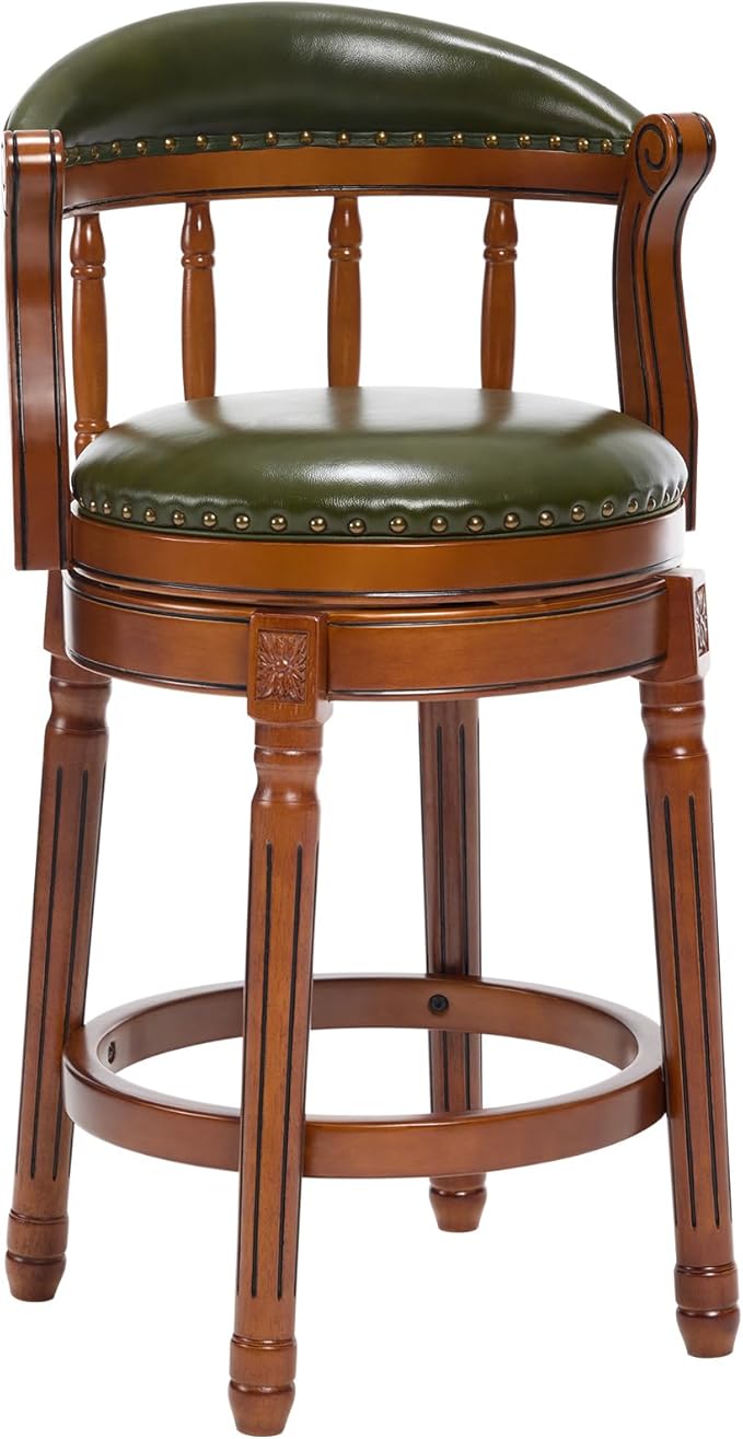 Cow top Leather Wooden Bar Stools, 29.5" Height Bar Chair with Back, 180 Degrees Swivel Bar Stools Chair for Home Kitchen Counter,Restaurant,1pc (Green-1pc, Counter Seat Height 26in)