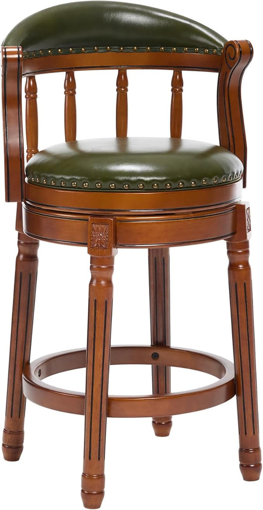 Cow top Leather Wooden Bar Stools, 29.5" Height Bar Chair with Back, 180 Degrees Swivel Bar Stools Chair for Home Kitchen Counter,Restaurant,1pc (Green-1pc, Counter Seat Height 26in)