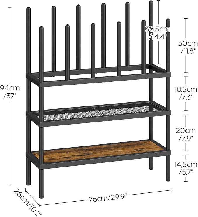 Free Standing Shoe Rack, 4 Tier Boots Rack Organizer, Tall Boots Rack for Closet, Cowboy Boot Storage, Holds 14 Pairs, Black and Rustic Brown SS29BR
