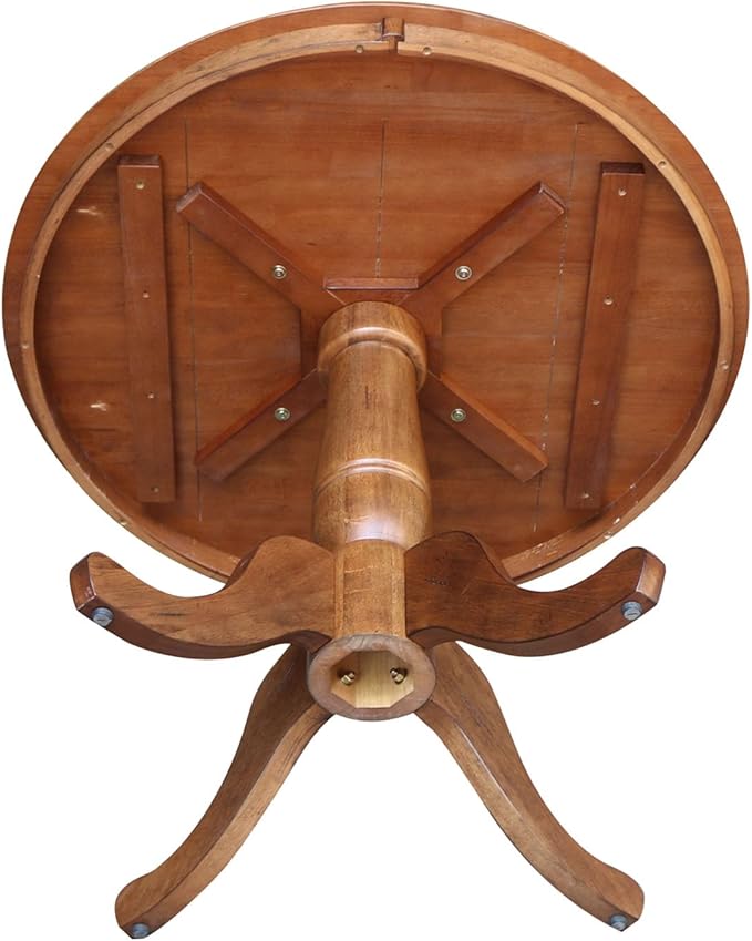 IC INTERNATIONAL CONCEPTS 36" Solid Wood Round Top Pedestal Table in Distressed Oak - 29.1" Height