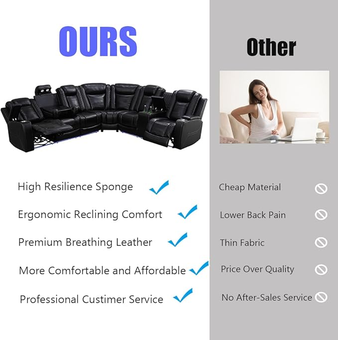 Power Recliner Sectional Sofa Couch and Loveseat, Power Sectional Sofa Set with LED, Recliner Couch Set for Living Room, Type C, USB, Adjustable Chair, Arm Storage & Cupholders for Home/Office