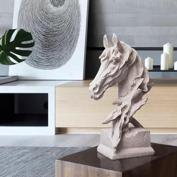Creative Art Retro Small Horse Head Ornament,Resin Statue Ornaments,Abstract Style Sculptures,Living Room Dining Desk Decorations,Bookshelf Decorative Objects,Office Decor(5.1"/Sandstone)