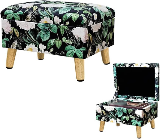 lumizone Small Ottoman with Storage Footstool Compact Foot Rest Stool for Living Room Under-Desk Entryway or Bedroom 10.63" Low-Height Storage Ottoman Cube Lightweight & Stylish (Print-Green)