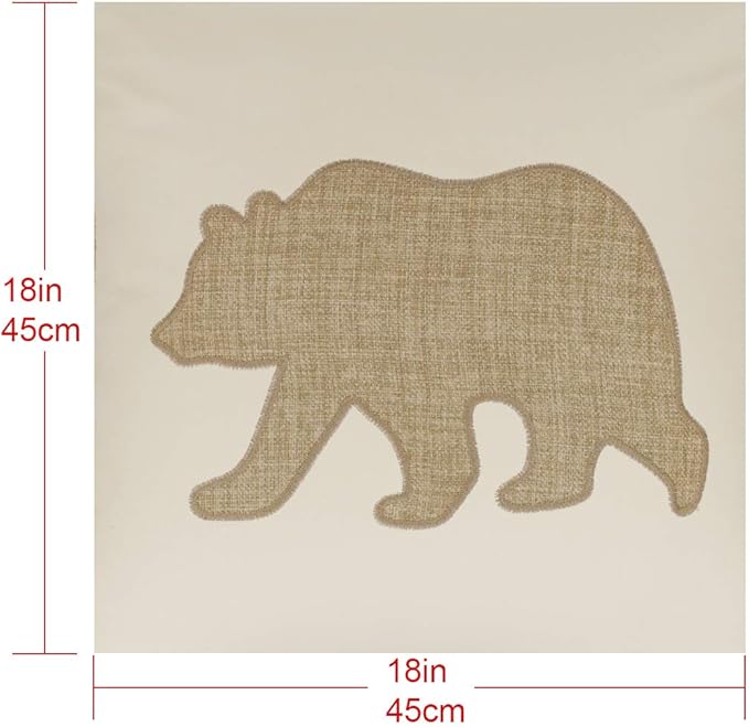 Embroidered Throw Pillow Covers Bear Pattren 18x18 Inches for Living Room Cotton Cushions Covers (Khaki) … …