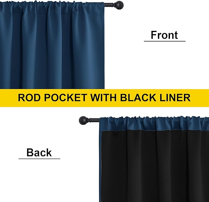 NICETOWN Moroccan Blue 100% Blackout Curtain Panels, 2 Pieces of 52x84 Inch Rod Pocket Window Drapes with Black Liner for Bedroom, Energy Smart & Noise Blocking Out Drapes for Baby Room