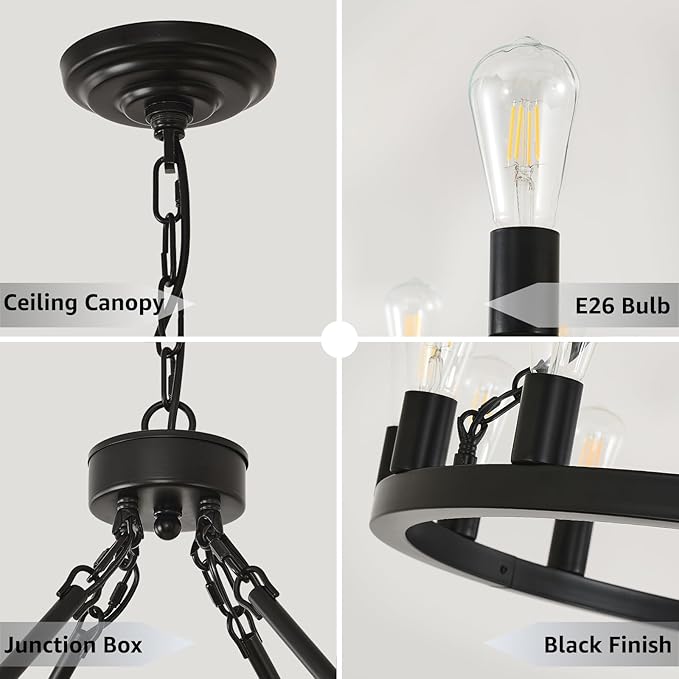 NILSE 40-Inch Large Black Wagon Wheel Chandelier 20-Light, Modern Chandelier for Living Room, Rustic Farmhouse Chandeliers for Entryway, Bedroom, Dining Room, Foyer, E26
