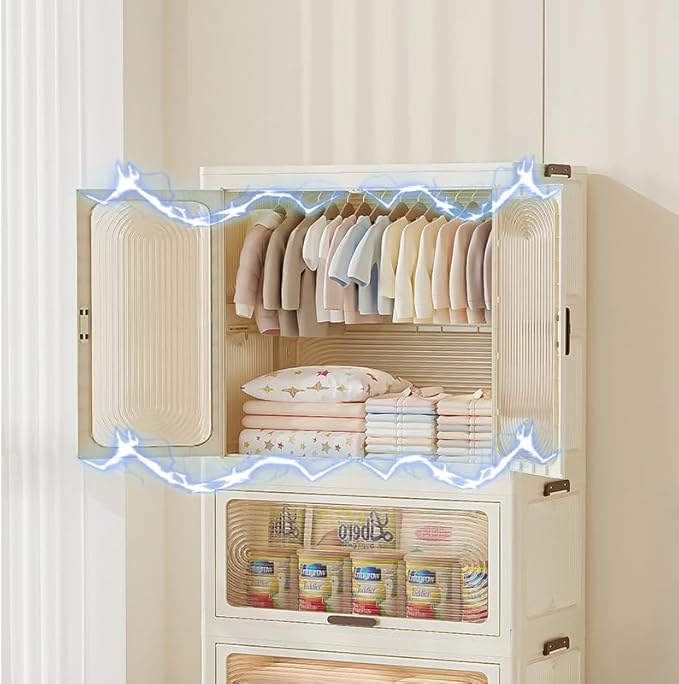 Chekki's Portable Wardrobe Closet with Shelves; Foldable Design for Easy Storage; Transparent Cabinet Doors; Children, Kids Wardrobe
