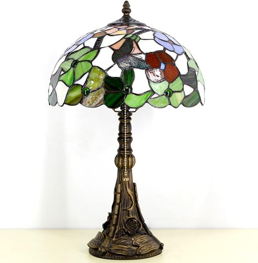 Tiffany Table Lamp Stained Glass Lamp 12X12X19 Inch Antique Reading Light (Butterfly Flowers)