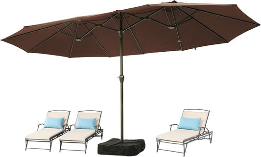 Ayge 15FT Patio Umbrella with Base,Large Outdoor Double-Sided Rectangle Umbrella with Crank Handle, Market Umbrella for Poolside Garden Deck Backyard Beach Pools,Brown