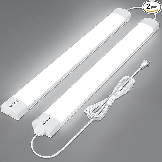 Airand Utility LED Light with Plug 2PCS Linkable Fixture 2FT 4FT Water-Proof Tube Light 5000K Under Cabinet Lighting,LED Closet Lights 18W for Workbench Kitchen Garage Workshop