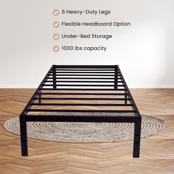 Golden Gate Beds Metal Platform Bed Frame, Heavy Duty, Sturdy Steel Mattress Foundation, No Box Spring Needed, Easy Assembly, 14 Inch Raised Base for Under Bed Storage, Bedframe for Twin Size, Black