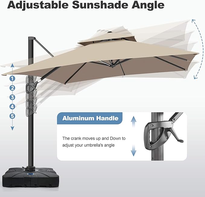 FLAME&SHADE 10 X 10 FT Cantilever Patio Umbrella - Large Offset Umbrella Outdoor Patio with 360-Degree Rotation and 3-Year Fade Resistance Fabric for Deck Pool Backyard Garden (Taupe)