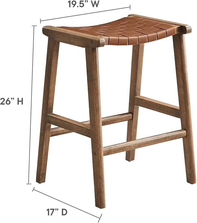 Modway Saoirse Faux Leather Wood Counter Stool - Set of 2 in Walnut Brown