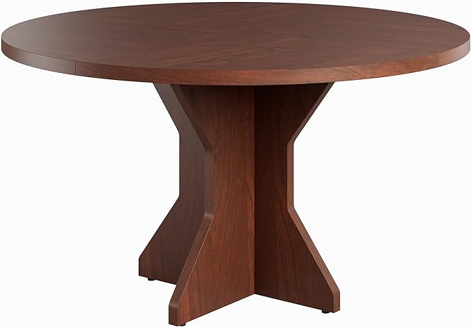 IDEALHOUSE Round Dining Table, 47" Kitchen Table for 4-6 People, Circle Tables with Sturdy Pedestal Base, Space Saving Dinning Room Furniture for Living Room, Kitchen, Apartment, Walnut