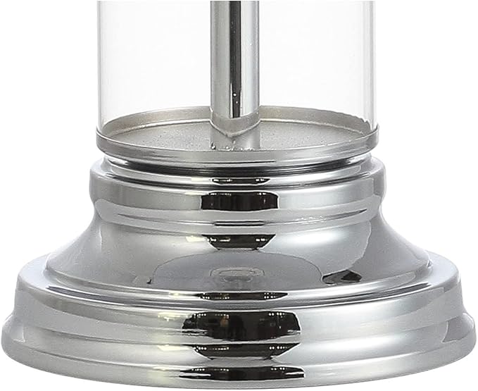 JONATHAN Y 29" Clear/Chrome Glass LED Table Lamp Set of 2, Modern Bedside Nightstand Lamps for Living Room Bedroom Office, White Linen Shade, Transitional Decor JYL4014A-SET2