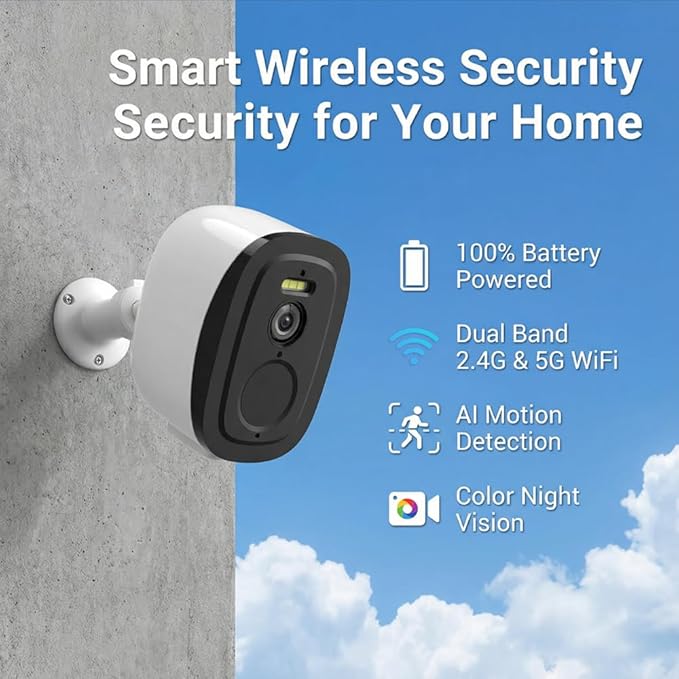4Pack Security Cameras Wireless Outdoor 2.4G&5G WiFi, 2K Outdoor Cameras for Home Security with AI Motion Detection & Siren,Color Night Vision, 2-Way Talk,Waterproof,Cloud/SD，Works w/Alexa